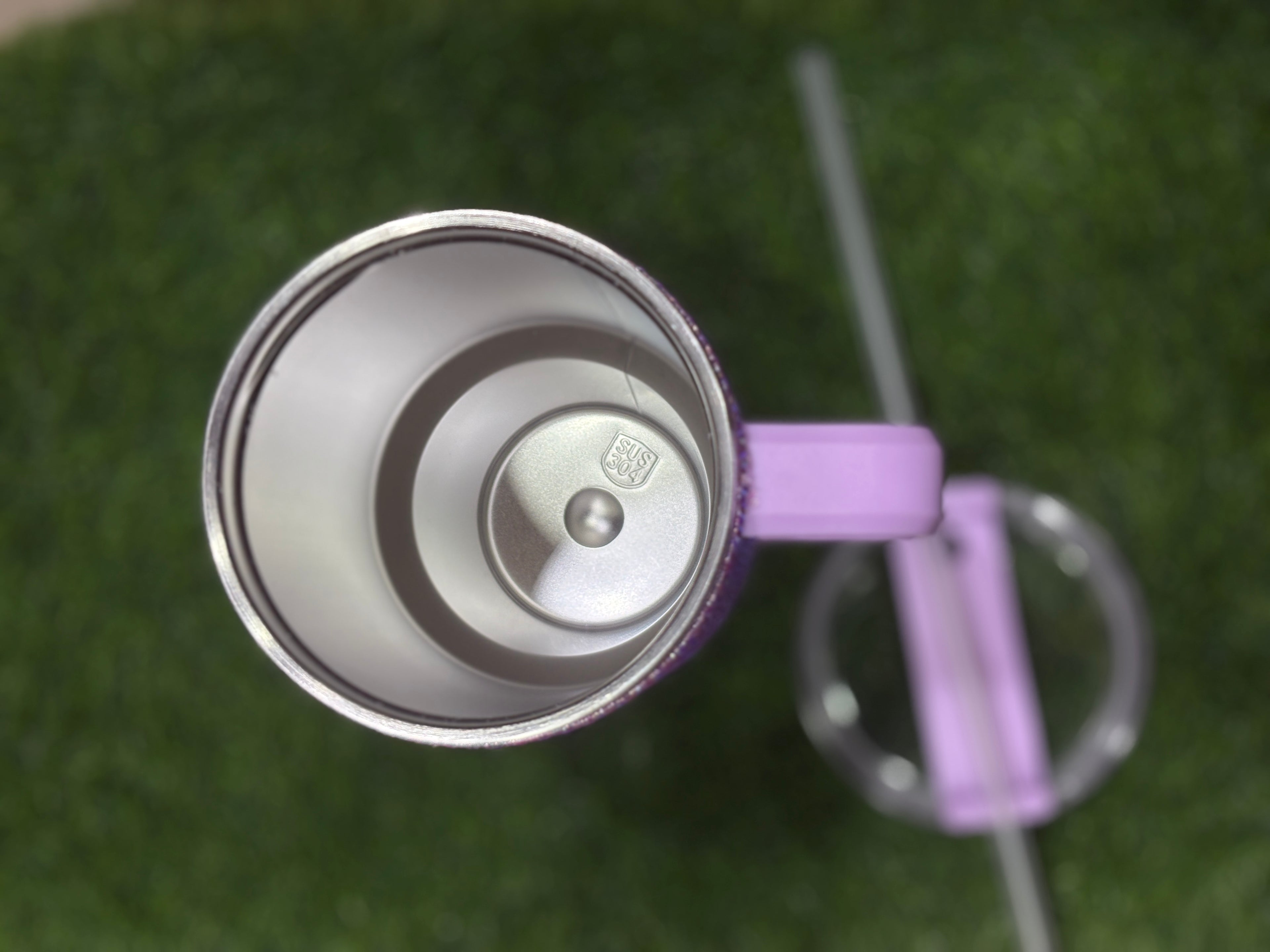 Purple Rhinestone Stainless Tumbler with Handle and Straw, Sparkly Cup”
